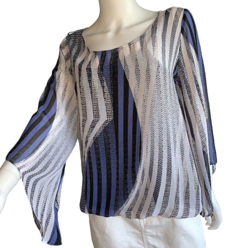 ALFANI Petite! Multicolored Sheer Print Blouson Blouse With Attached Camisole M